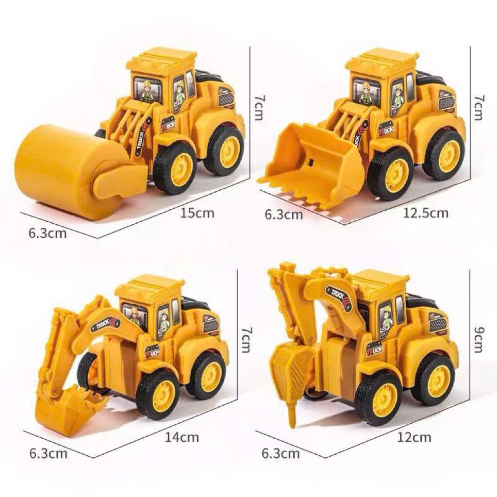 Bộ 4 xe đồ chơi (Chạy Với 1 Nút Bấm) mô hình công trình xây dựng cho bé nhựa an toàn, bền đẹp - Image 2