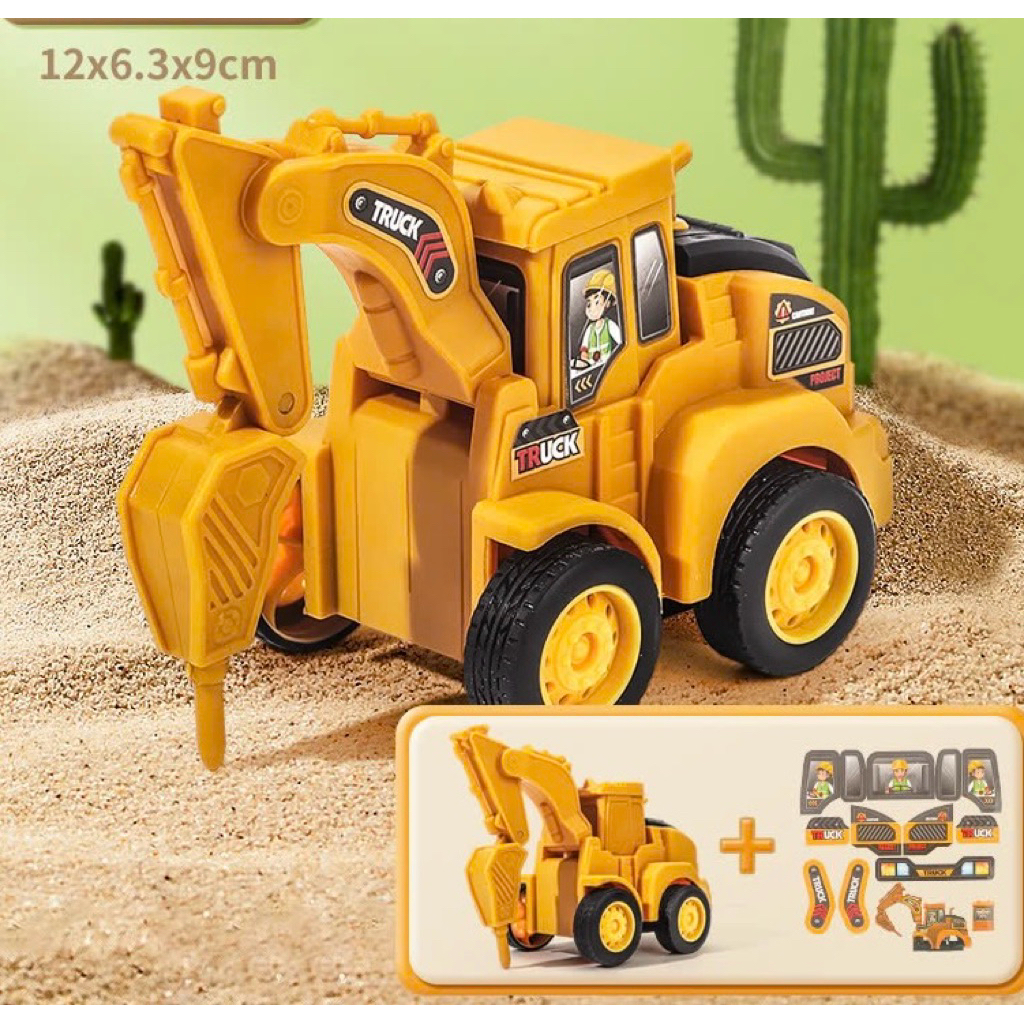 Bộ 4 xe đồ chơi (Chạy Với 1 Nút Bấm) mô hình công trình xây dựng cho bé nhựa an toàn, bền đẹp - Image 4