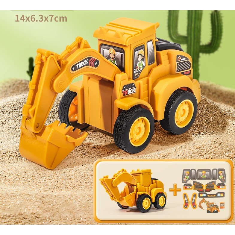 Bộ 4 xe đồ chơi (Chạy Với 1 Nút Bấm) mô hình công trình xây dựng cho bé nhựa an toàn, bền đẹp - Image 5