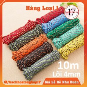 Dây dù paracord đa năng nhiều lõi dài 10m, dày 4mm, dây dù sinh tồn, cắm trại....