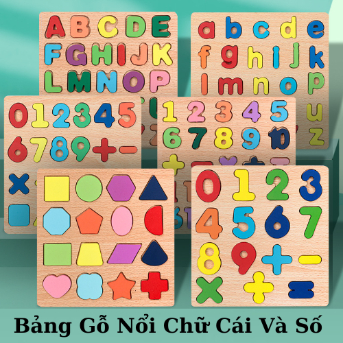 Đồ chơi bảng gỗ nổi ghép bằng gỗ kích thước 20x20 Cm cho bé làm quen với chữ và số